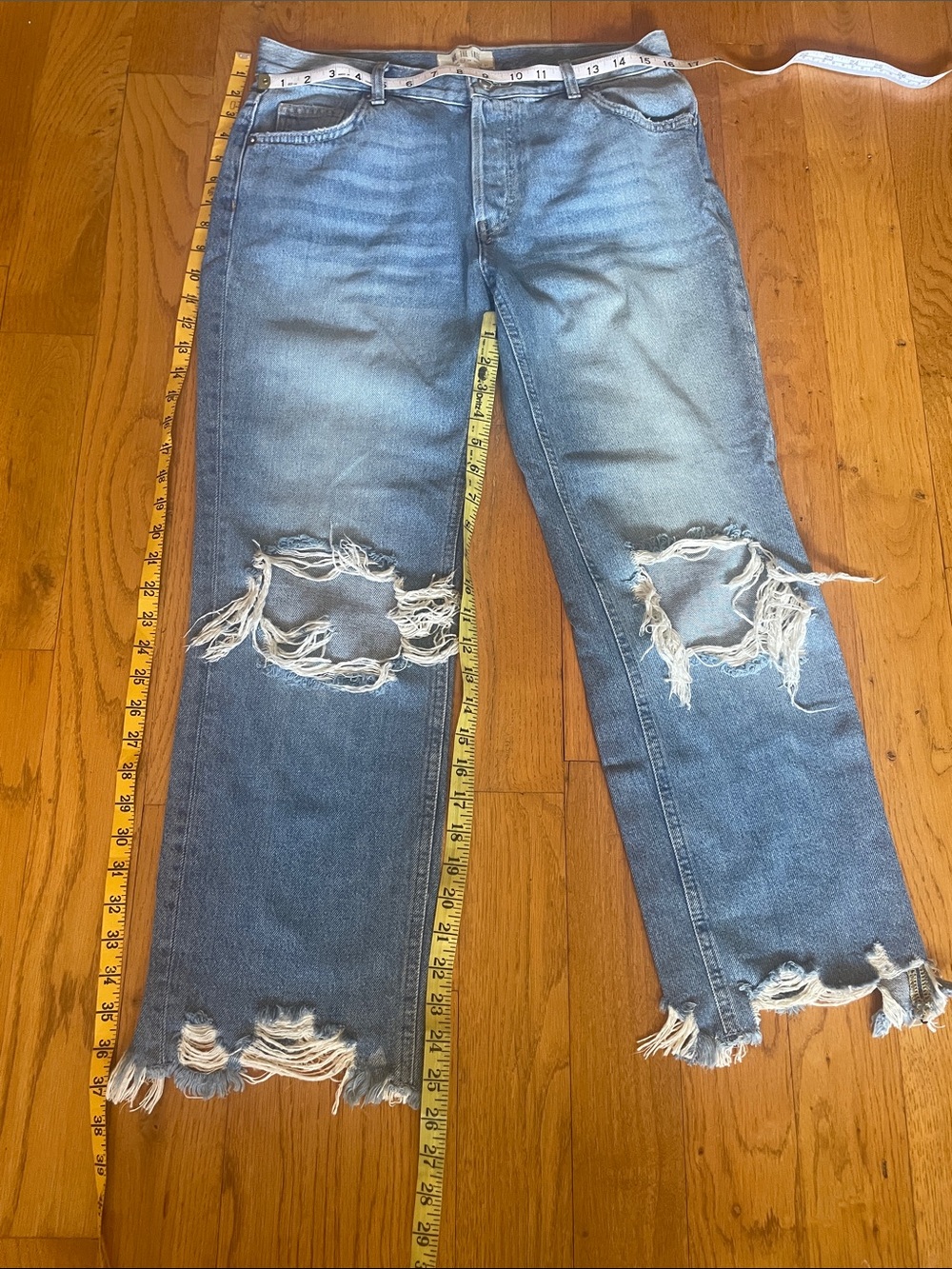 We The Free Mid Wash Distressed Straight-Leg Jeans